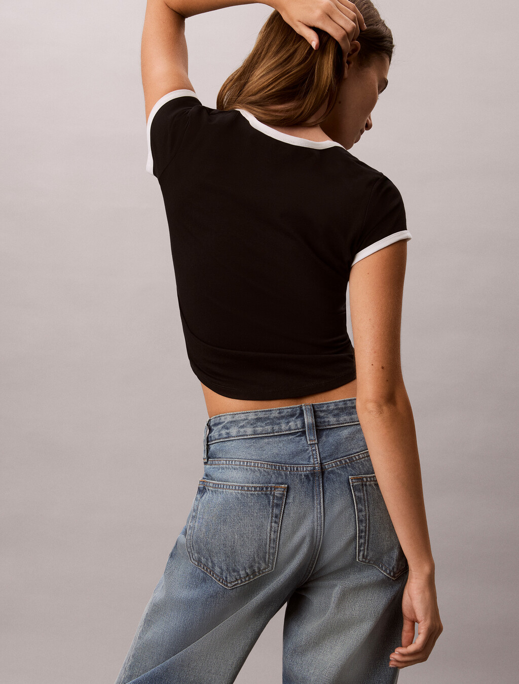 Slim Cotton Stretch Ringer T-shirt, Black, hi-res