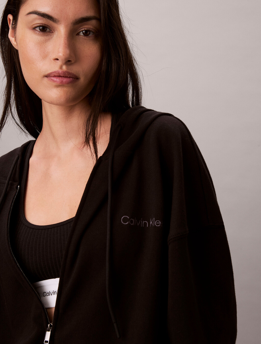 Logo Cotton Jersey Zip Thru Hoodie, Black, hi-res