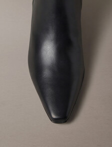 Leather Kitten Heel Knee Boots, Triple Black, hi-res