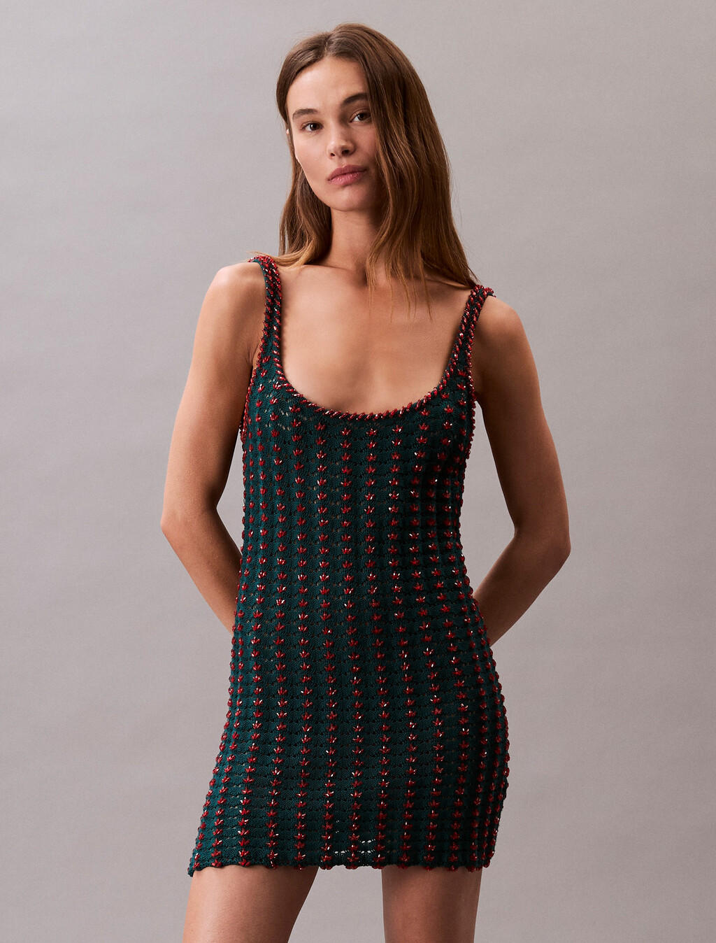 Crochet Beaded Tank Mini Dress, Maya Blue, hi-res