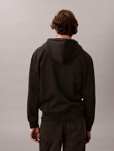 Velvet Monogram Zip Thru Hoodie, Black, hi-res
