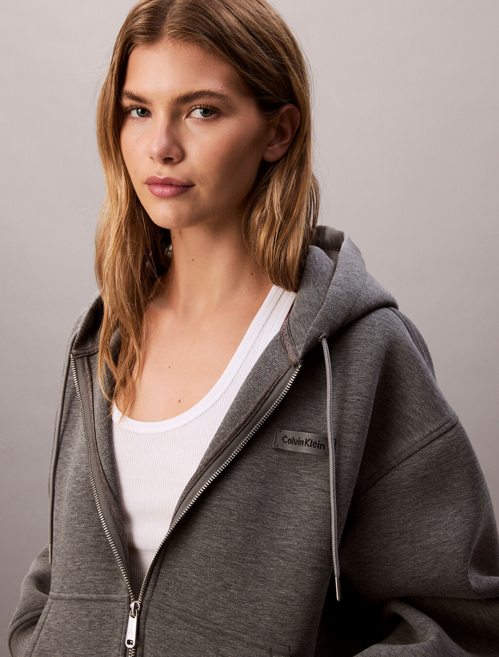 Oversized  Jersey Zip Up Hoodie, Med Grey Heather, hi-res