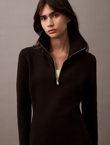 Scuba Fit & Flare Half Zip Dress, Black, hi-res
