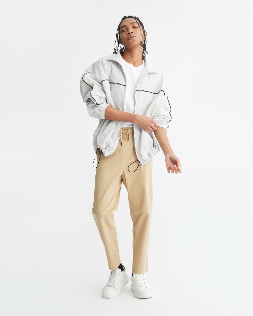 Slim Drawcord Chinos, Travertine, hi-res
