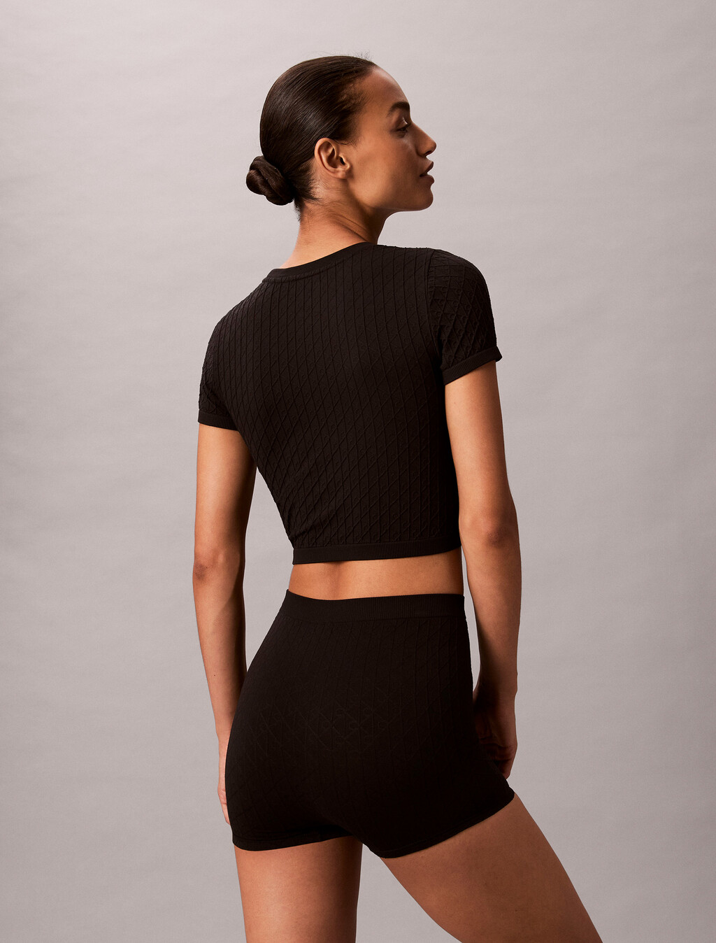 Rib Emblem Seamless Pyjama Top, Black, hi-res