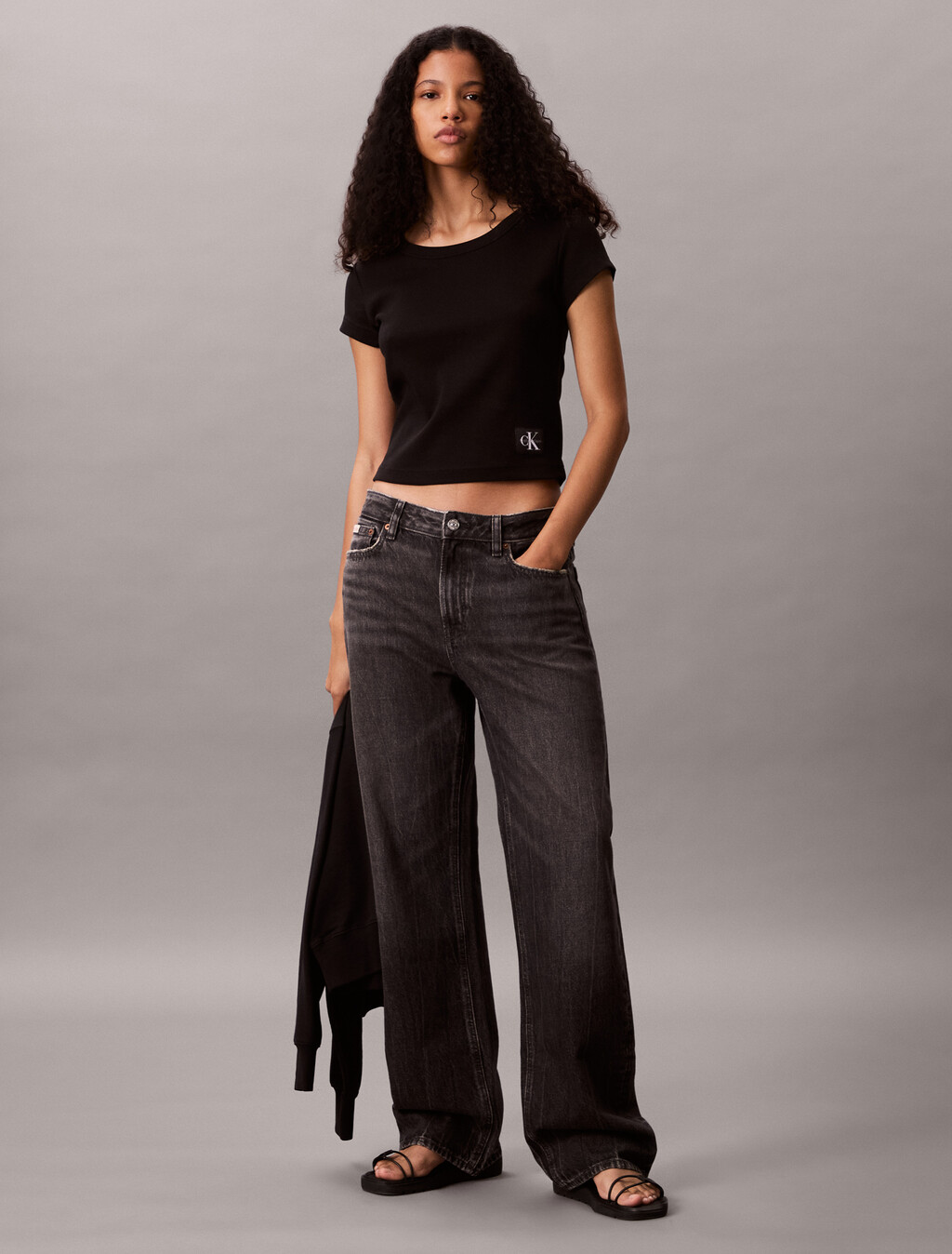 Cotton Stretch Rib Baby Tee, Black, hi-res