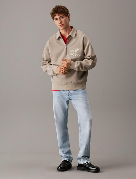 Rib Knit Logo Applique Zip Polo
