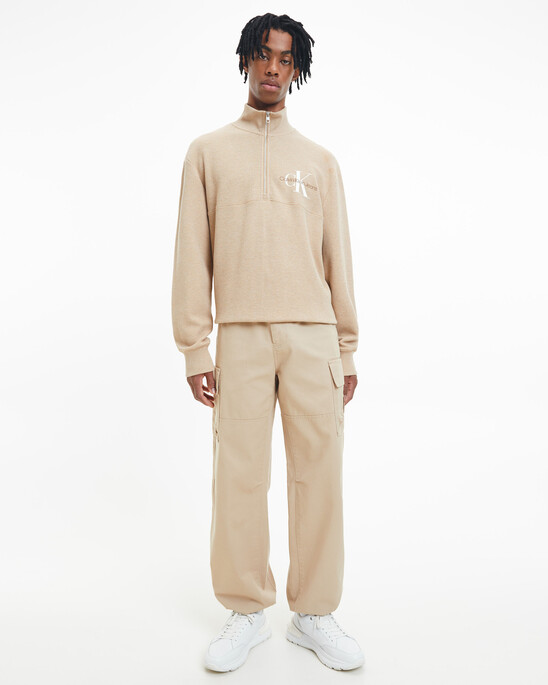 Waffle Cotton Zip Neck Sweatshirt