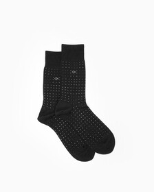 Men's 1 Pack Dots Cotton Crew Socks, BLACK, hi-res