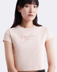 珠光標誌貼身 T 恤, SEPIA ROSE, hi-res