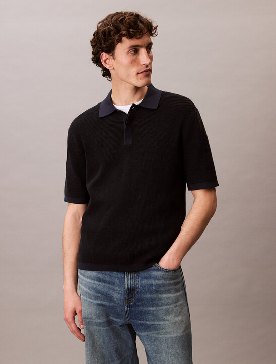 光滑棉質華夫格針織 Monogram Logo Polo 衫