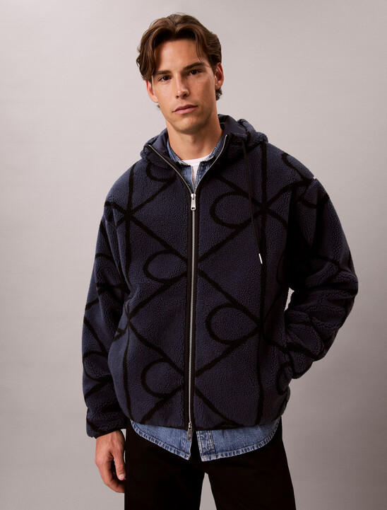 Sherpa Fleece Emblem Zip Hoodie