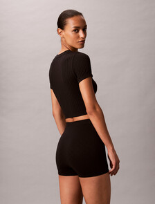 Rib Emblem Seamless Pyjama Shorts, Black, hi-res