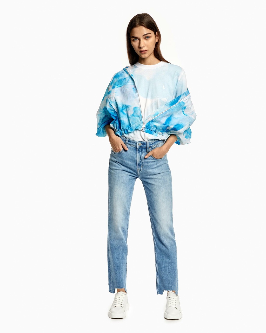 ITALIAN DENIM HIGH RISE SLIM STRAIGHT JEANS, Light Blue, hi-res