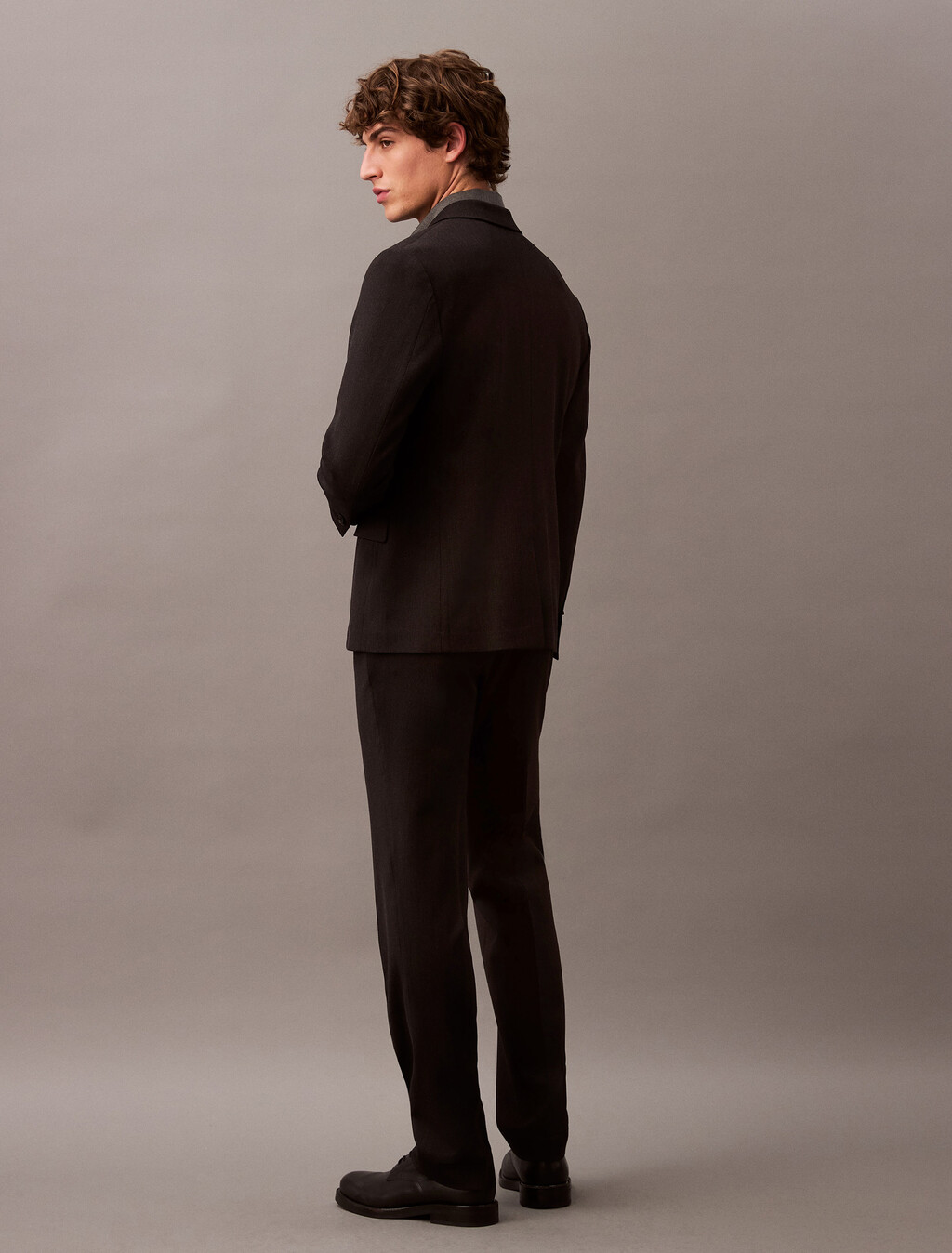Slim Wool Gabardine Trouser, Charcoal Heather, hi-res