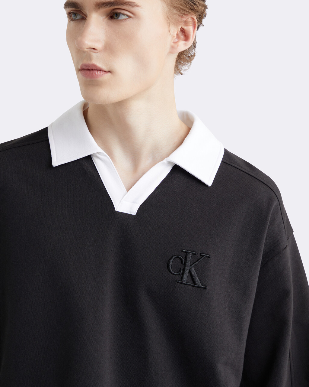 開領有機棉寬鬆 Polo 衫, CK BLACK, hi-res