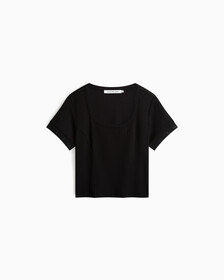 Logo Tape Rib Knit Cropped Tee, Ck Black, hi-res