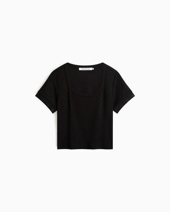 Logo Tape Rib Knit Cropped Tee