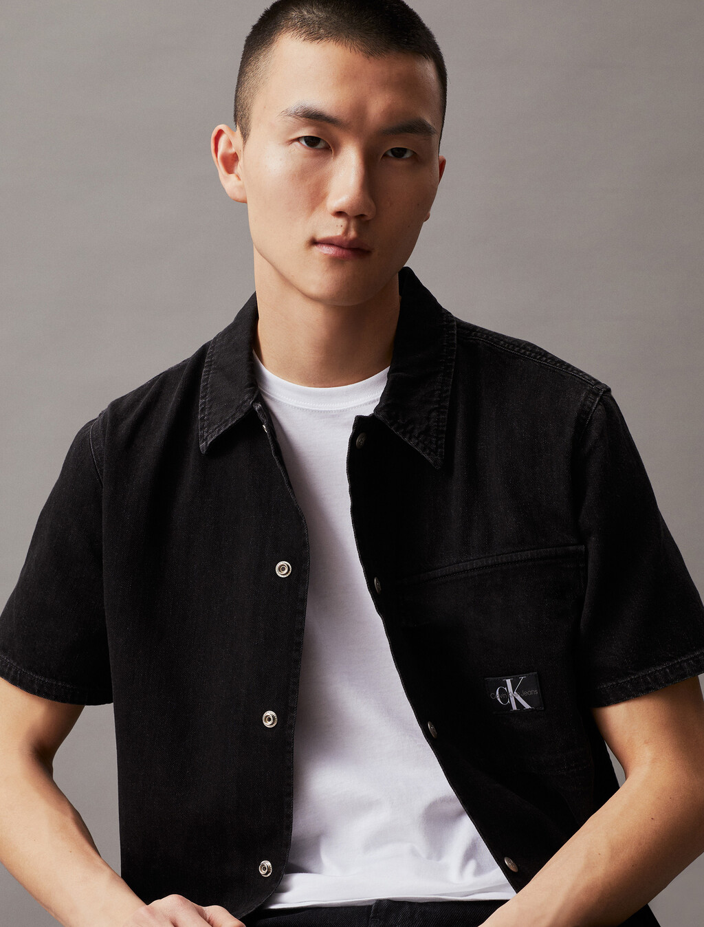 牛仔短袖襯衫, Denim Black, hi-res