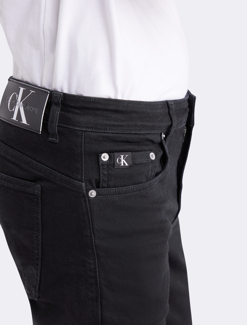 Core Black Skinny Jeans, 90S BLACK CALVIN CUFF UP LOGO, hi-res