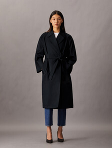Organic Cotton Blend Trench Coat, Black, hi-res