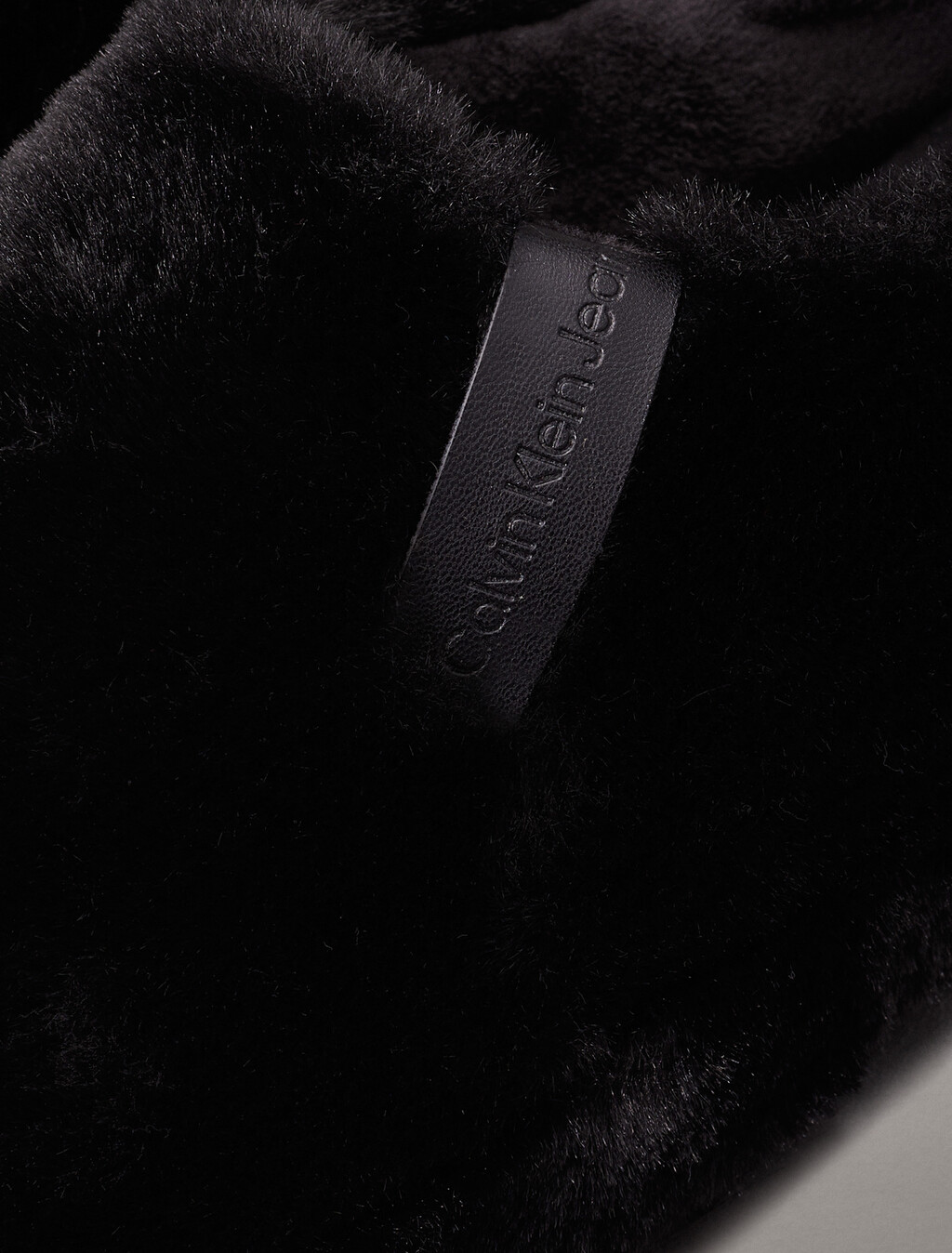 Faux Fur Slippers, Triple Black, hi-res