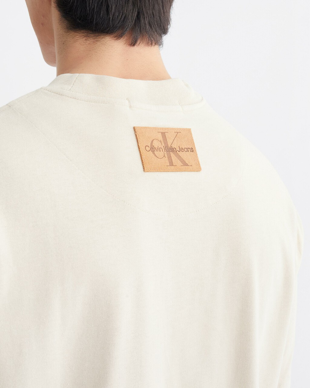 Leather Patch Relaxed Tee, Classic Beige, hi-res