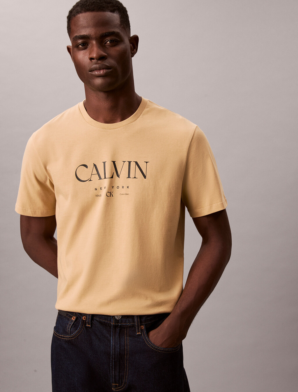 Calvin Crewneck Graphic Tee, Dark Barley, hi-res