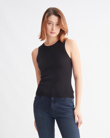 Smooth Cotton Rib Tank Top, Black, hi-res