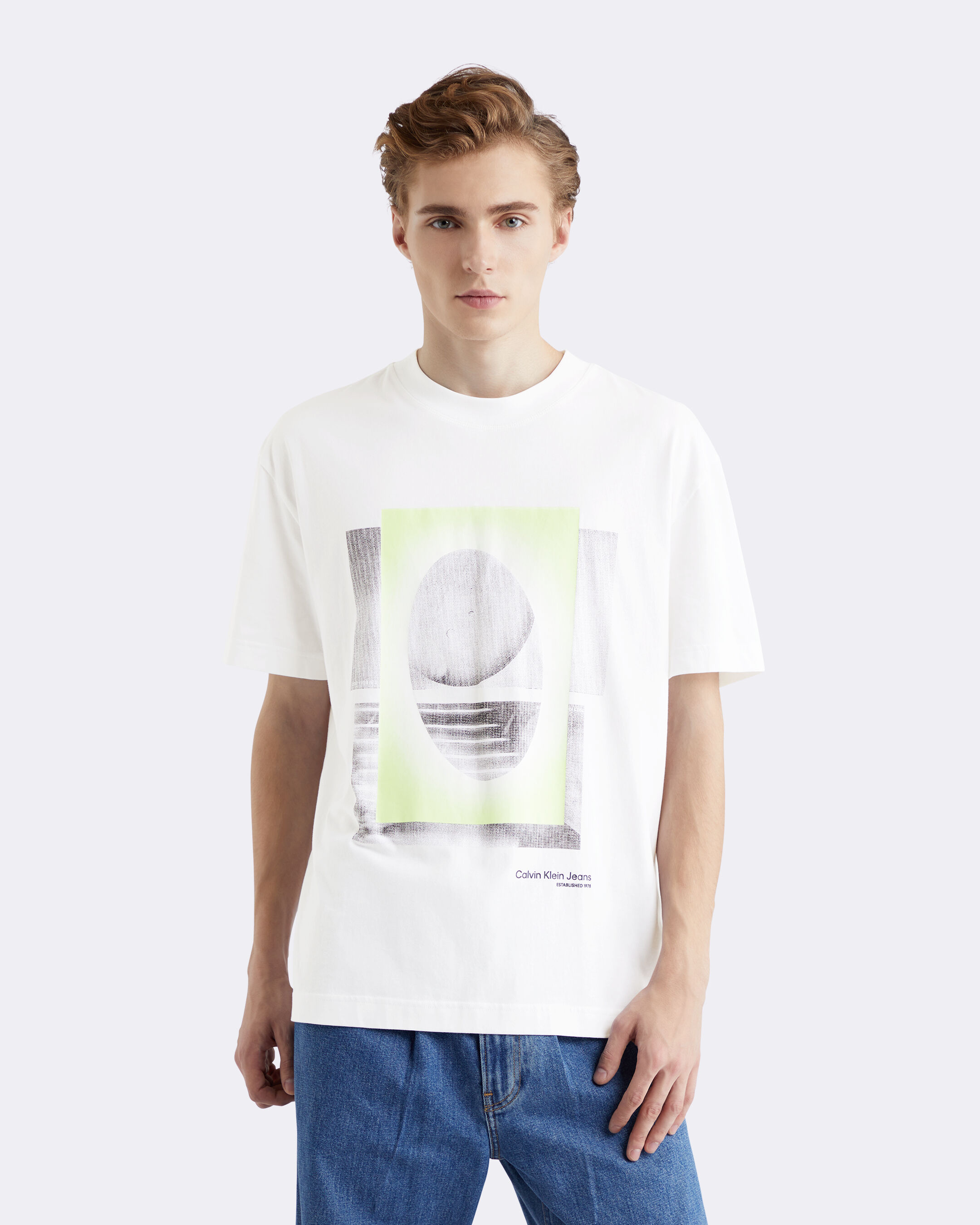 white tee with print
