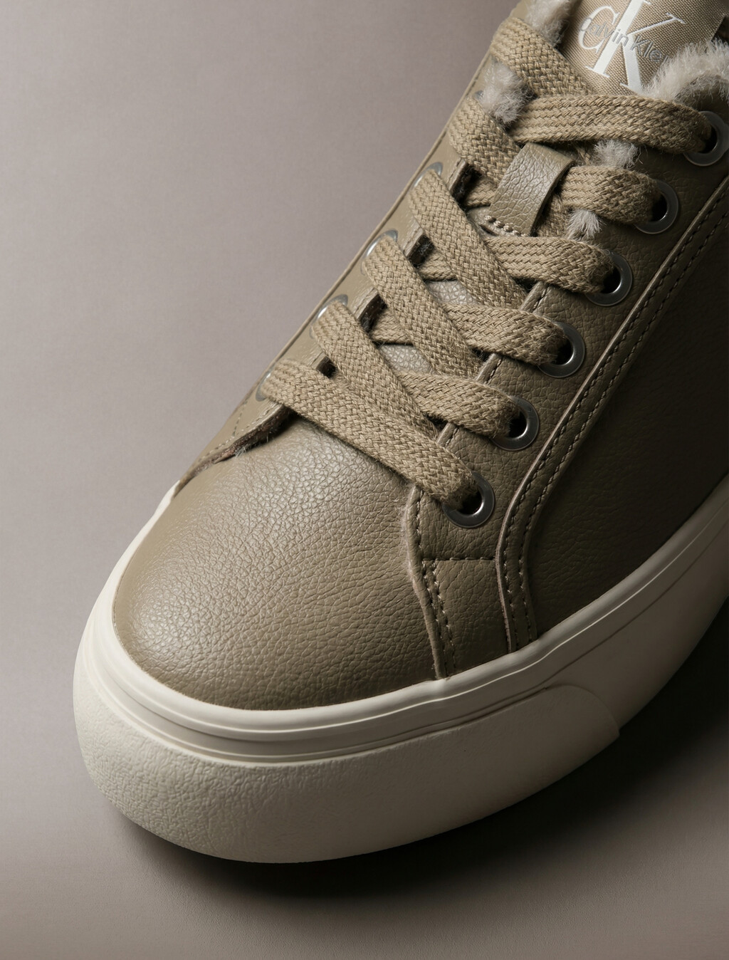 Leather Signature Platform Trainers, Desert Taupe/Dk Ecru, hi-res