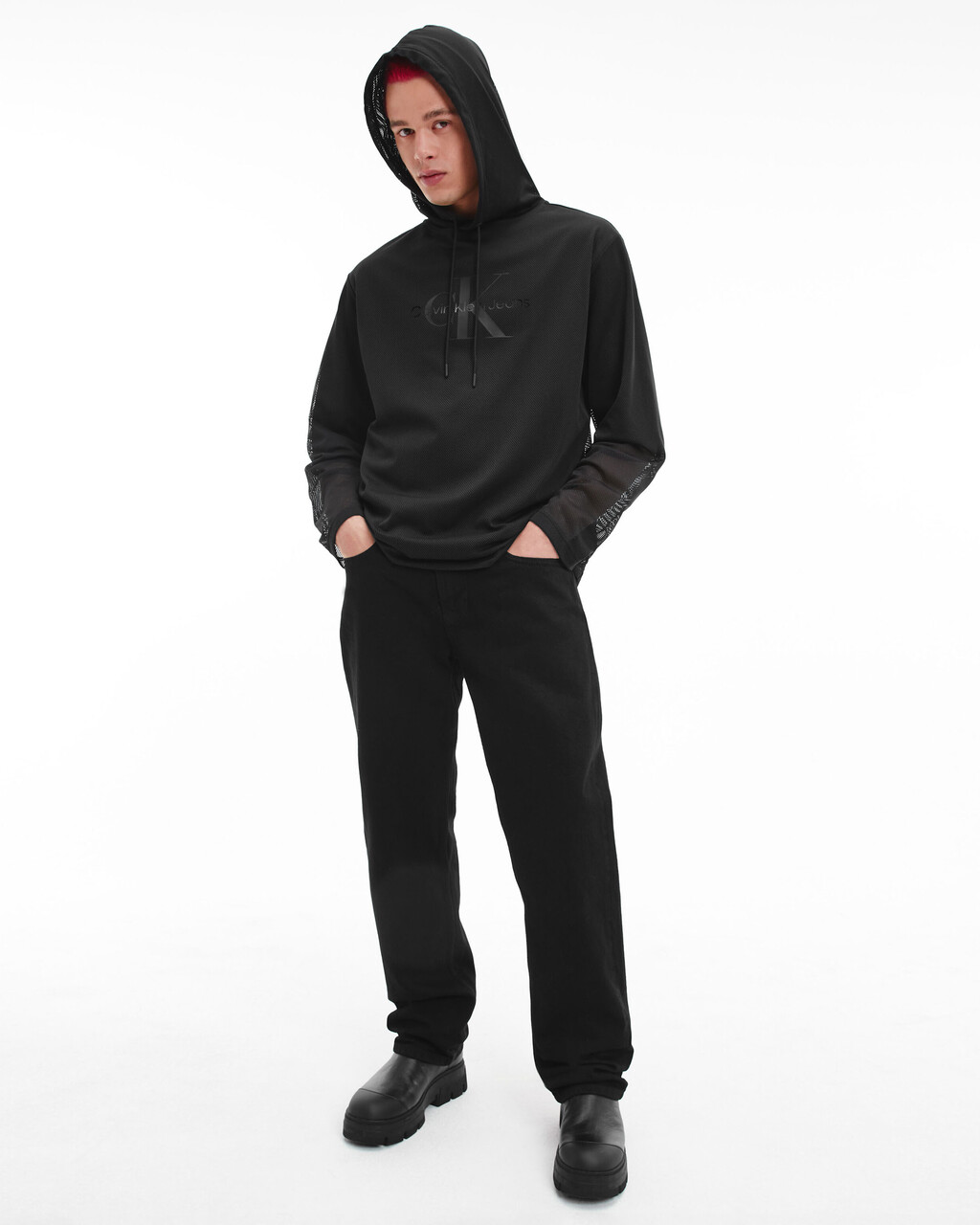 BLACK ARCHIVAL MONOGRAM 網眼連帽衛衣, Ck Black, hi-res