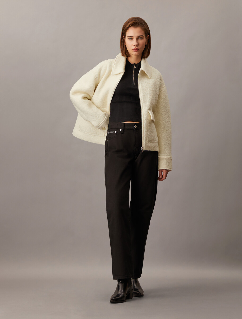 Short Wool Jacket, Ivory, hi-res