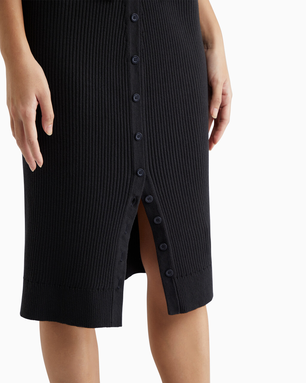 Fold Over Rib Knit Skirt, CK BLACK, hi-res