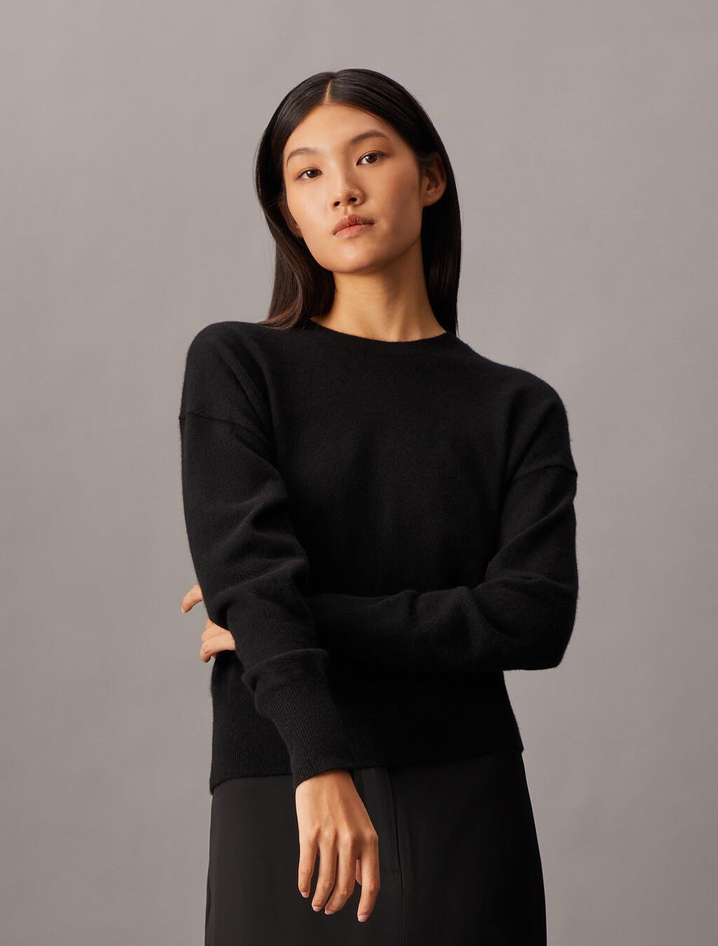 Cashmere Crewneck Sweater, Black, hi-res