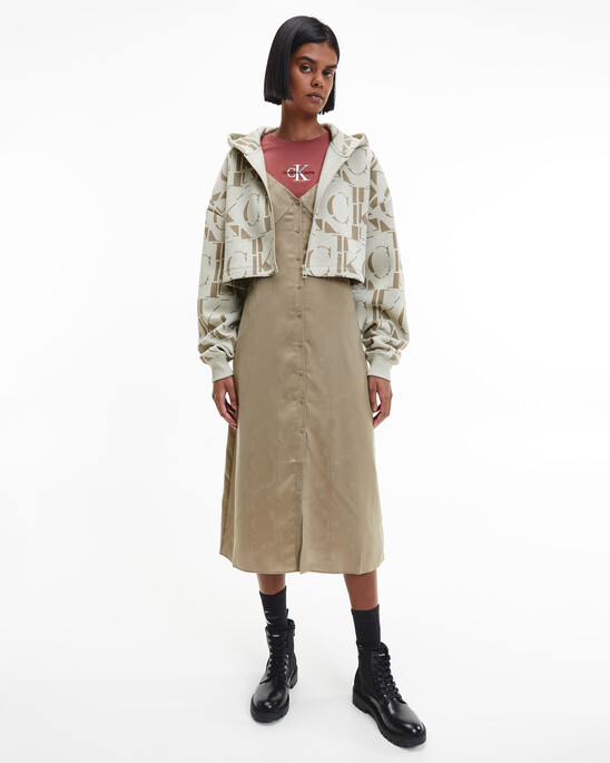 Ck All Over Print Zip Through Hoodie