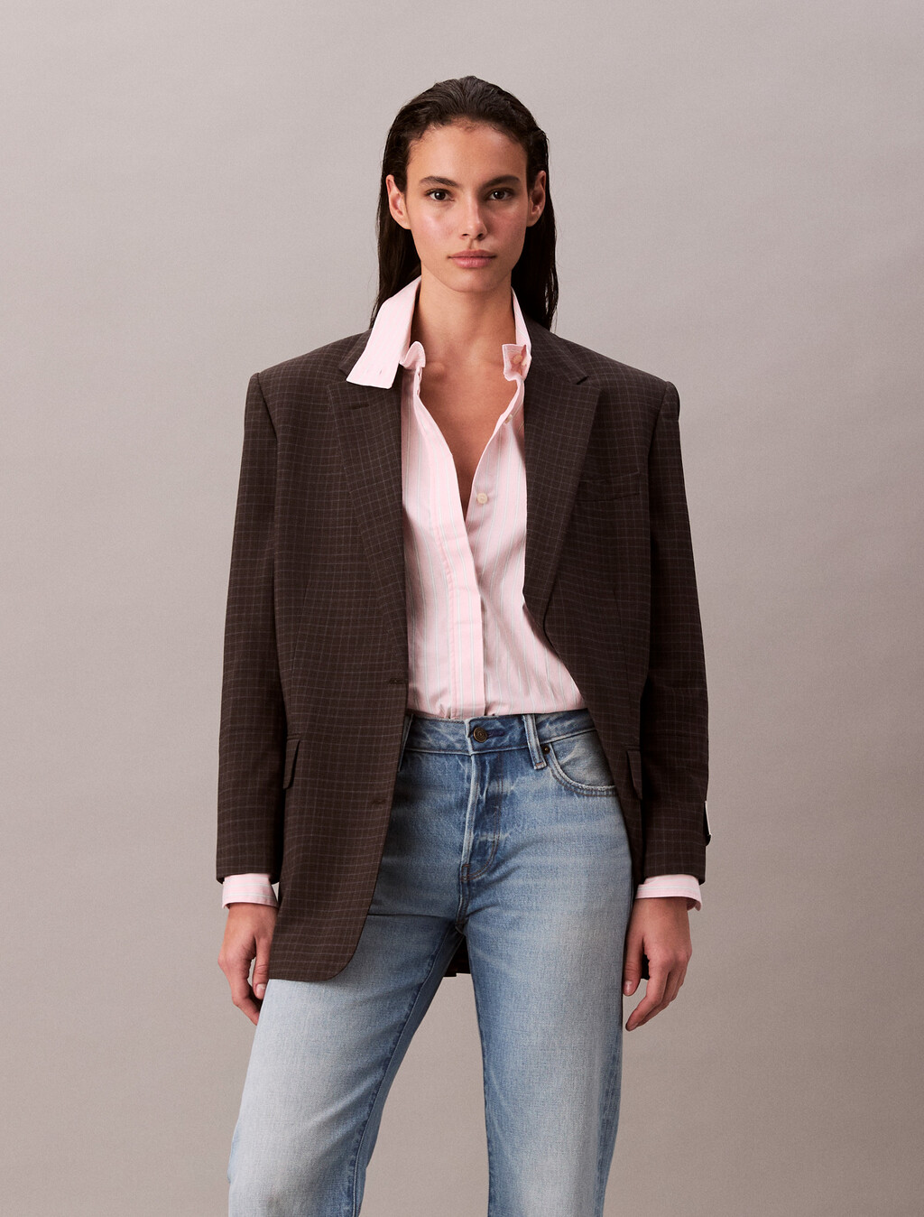 Stripe Relaxed Button-Down Shirt, Powder Pink, hi-res