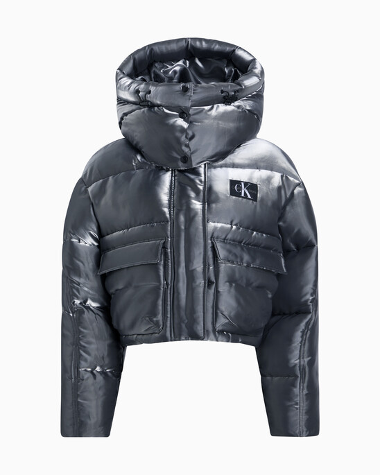 Liquid Metal Hooded Puffer Jacket