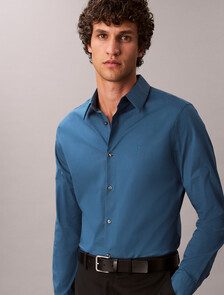 Slim Stretch Poplin Shirt, Alfalfa Blue, hi-res