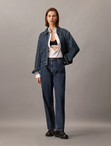 Oversized Zip Up Denim Jacket, Denim Dark, hi-res