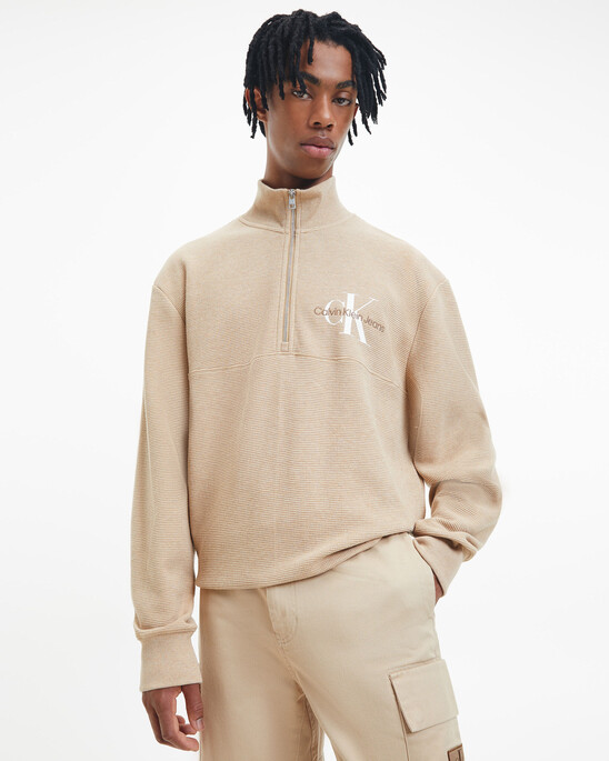 Waffle Cotton Zip Neck Sweatshirt
