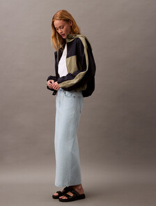 Bleached Indigo Denim Column Skirt, BLEACHED INDIGO, hi-res