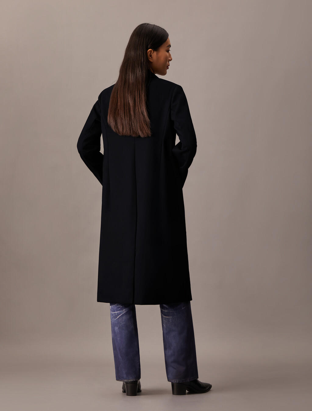 Crepe Wool Blend Single Breasted Overcoat, Black Beauty, hi-res
