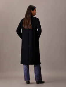 Crepe Wool Blend Single Breasted Overcoat, Black Beauty, hi-res