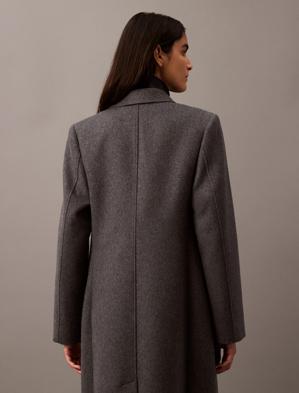 Long Brushed Wool Blend Coat, Charcoal Melange, hi-res