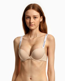 TAILORED LOGO PUSH UP PLUNGE BRA, Beechwood, hi-res