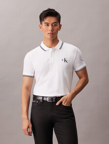 Monogram Slim Tipped Polo, Bright White, hi-res