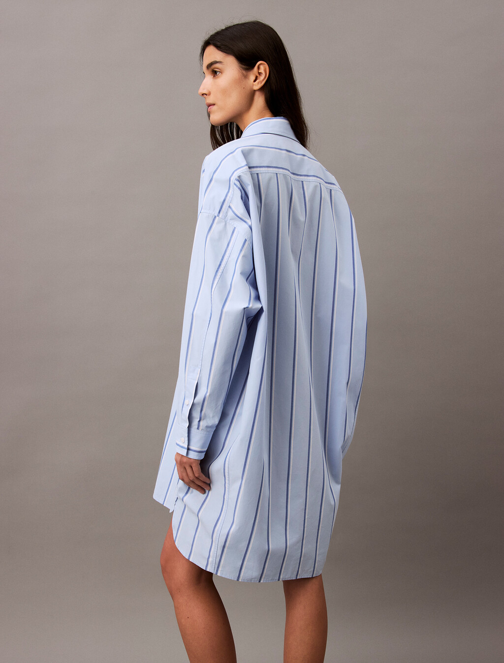 寬鬆條紋棉質襯衫連身裙, 18815 CSW25S_W013+Chambray Blue, hi-res