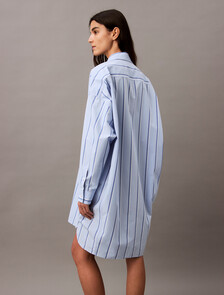 寬鬆條紋棉質襯衫連身裙, 18815 CSW25S_W013+Chambray Blue, hi-res