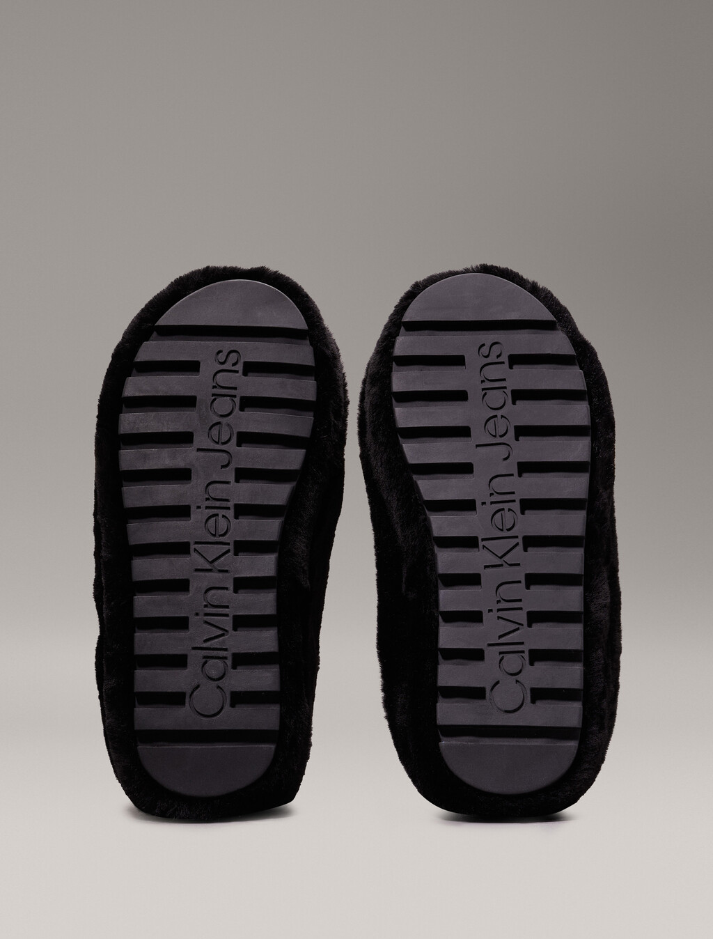 Faux Fur Slippers, Triple Black, hi-res